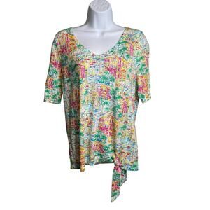 Talbots Santorini Greece V Neck Casual Top Size M Petite Euro Summer Art To Wear